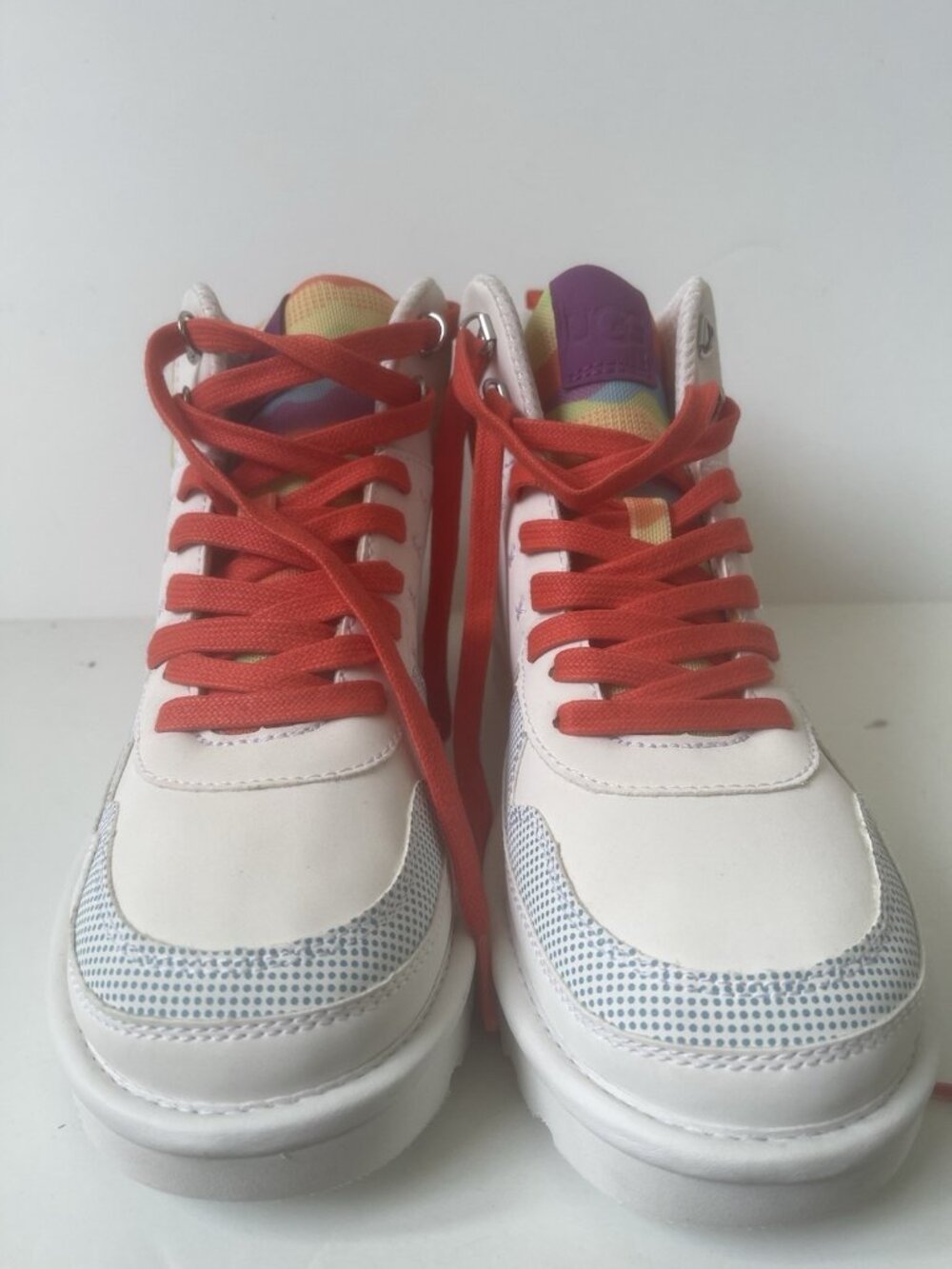 UGG Pride Highland Hi Cali Collage Sneakers Rainbow White Leather NWOB 9.5 - Picture 5 of 12